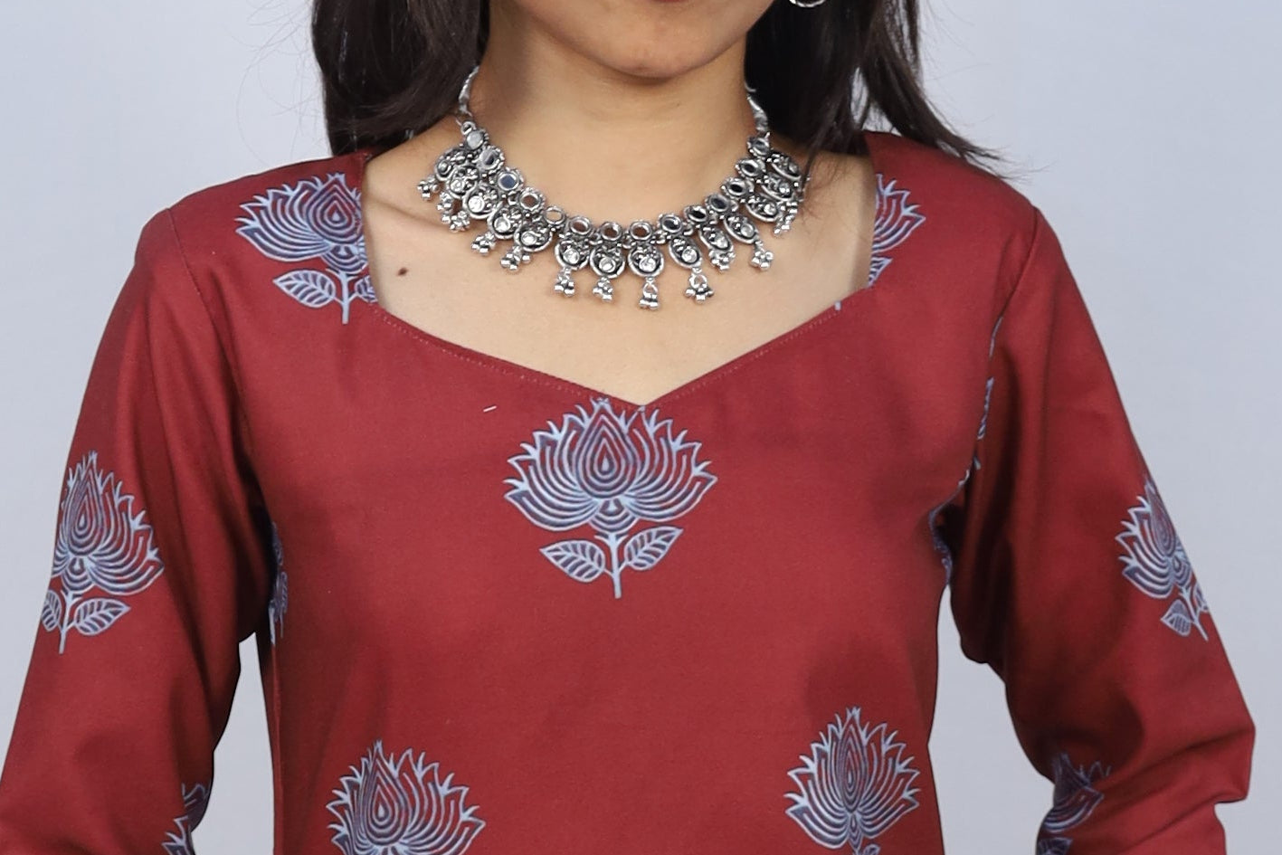 AARVI Multicolor Cotton Long Printed Kurti For Women & Girls