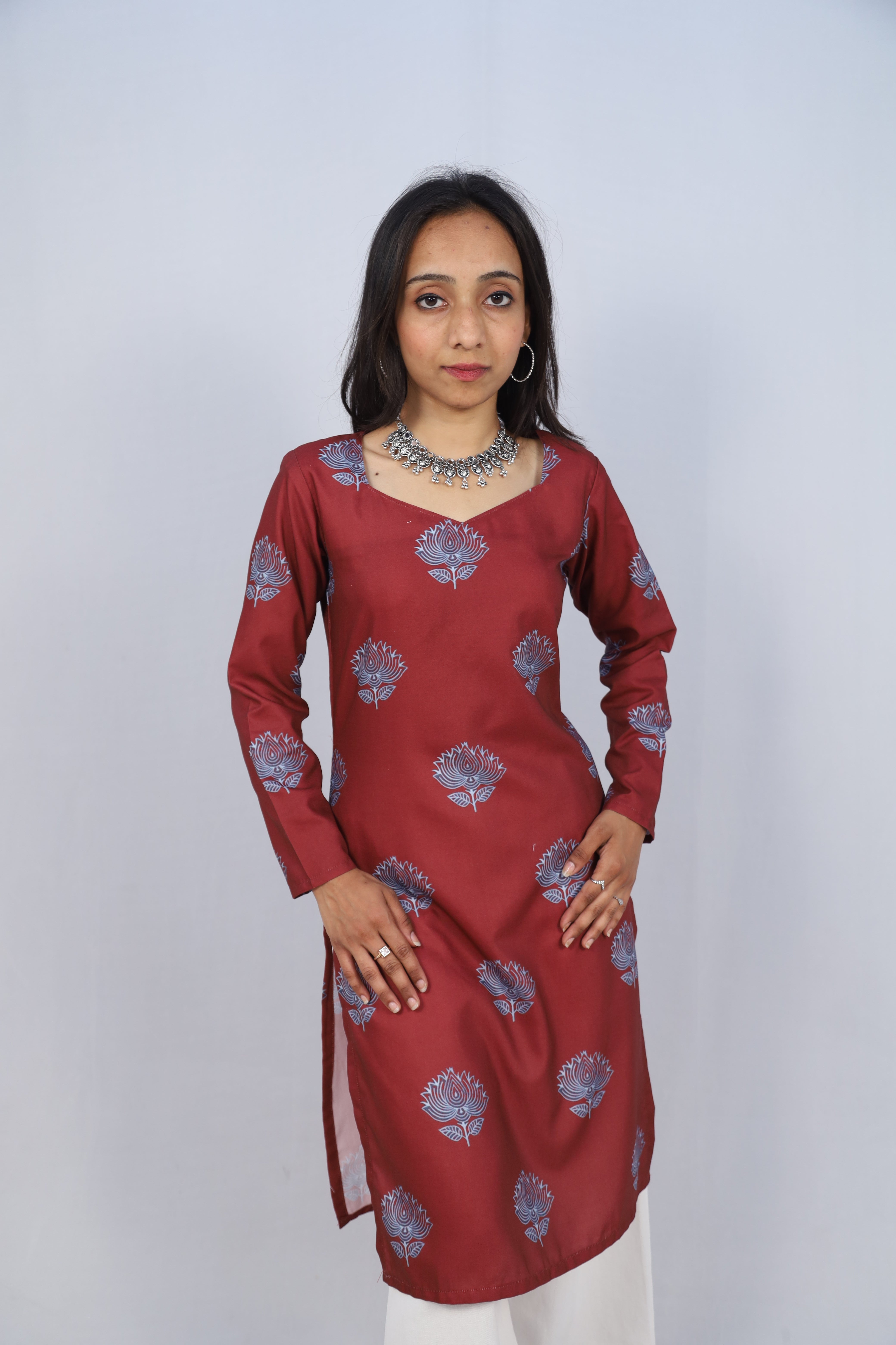 AARVI Multicolor Cotton Long Printed Kurti For Women & Girls