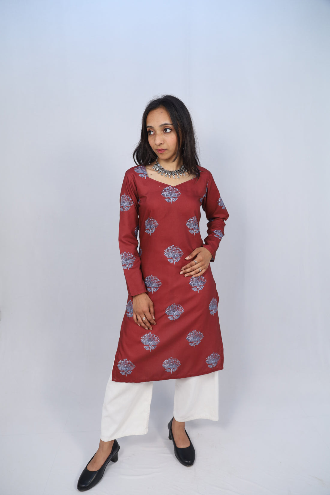 AARVI Multicolor Cotton Long Printed Kurti For Women & Girls
